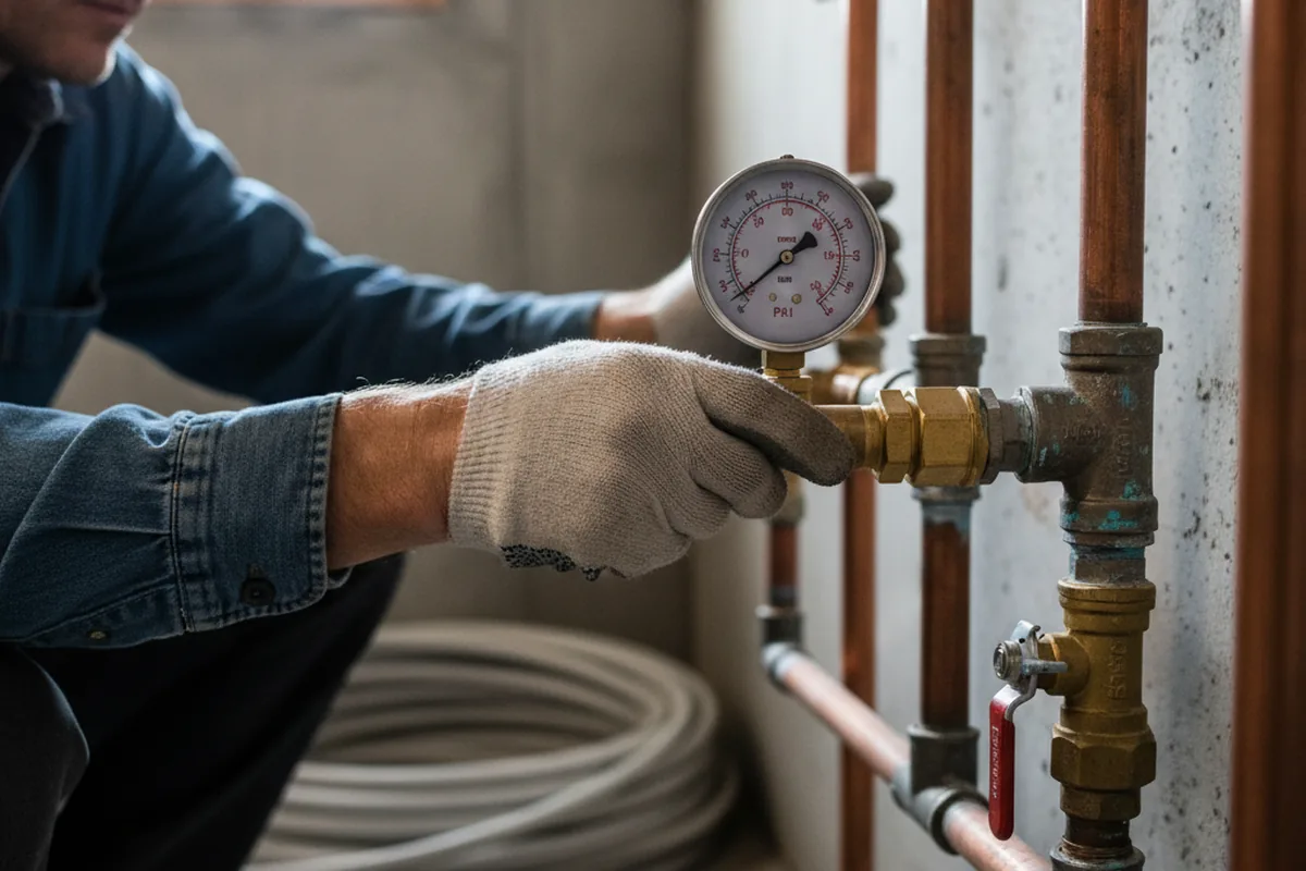 Pressure testing a repaired line during Water Line Repair in Chaptico